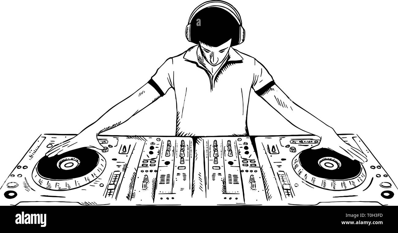 Die DJ Console Zeichnung Vector Illustration Stock Vektor