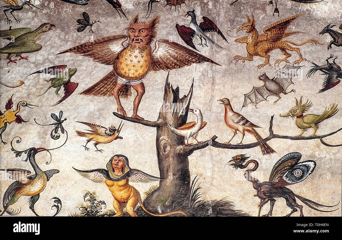 Italien Piemont Saluzzo Tappareli D'Azeglio Burgen-mythologischen, grotesken und exotische Tiere von Rossignolo Stockfoto
