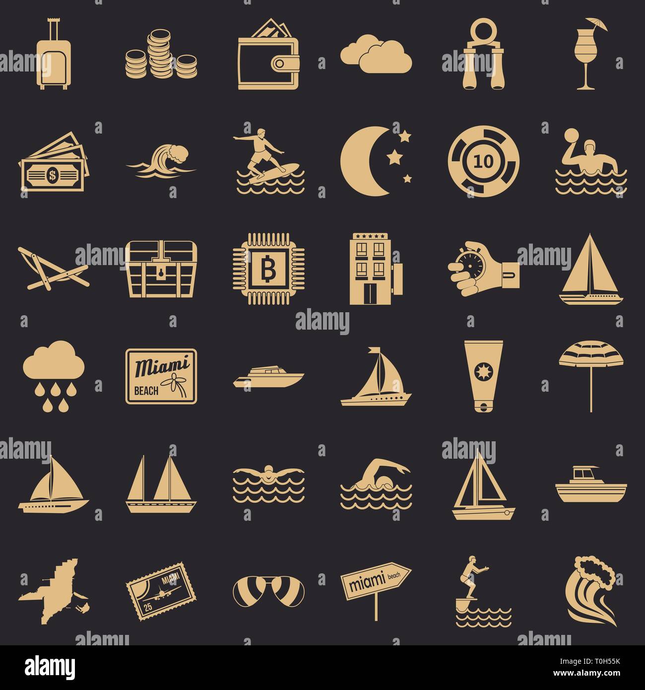 Strand Wasser Symbole gesetzt, einfachen Stil Stock Vektor