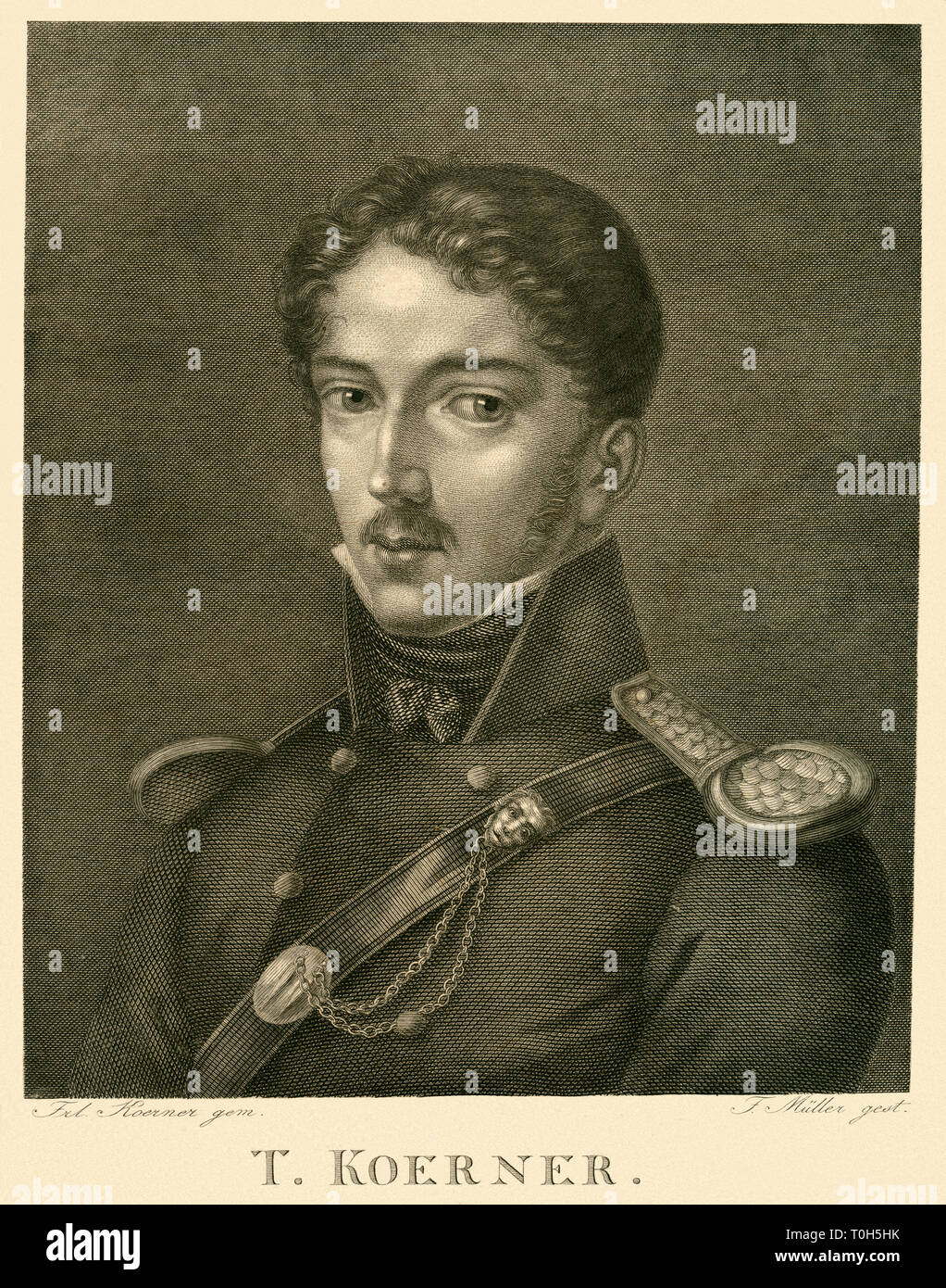 Europa, Deutschland, Sachsen, Dresden, Theodor Körner, deutscher Schriftsteller, Stahlstich von F. Müller, um 1825, nach Frl. Körner. / Europa, G Stockfoto