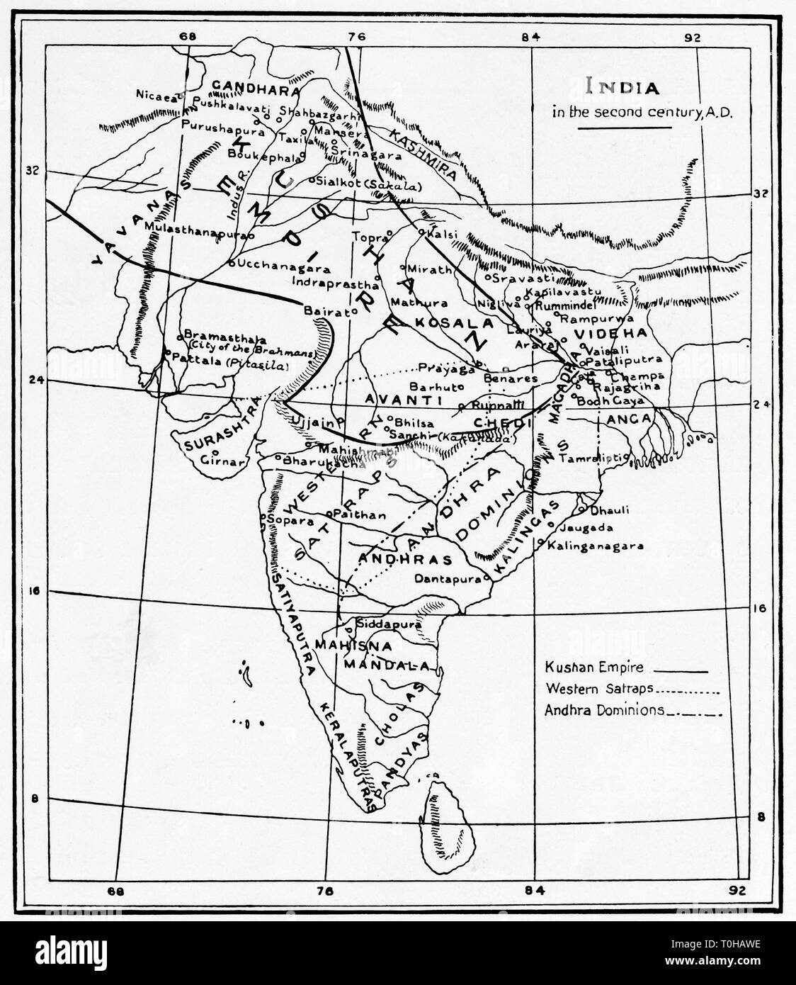 Landkarte von Indien im zweiten Jahrhundert n. Chr. Stockfoto