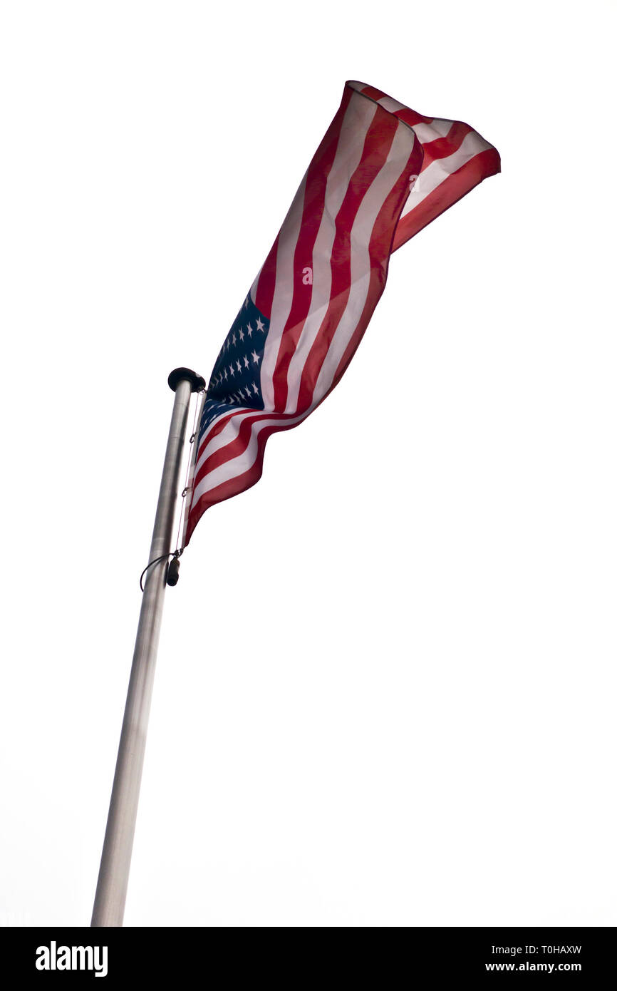 Flagge der Vereinigten Staaten von Amerika auf einer Stange, 4. Juli Tag der Unabhängigkeit Stockfoto