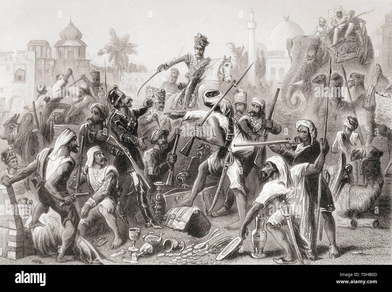 Aufrührende Sepoy-Verderb, indische Meuterei, Sepoy-Meuterei, indische Rebellion, 1857, Indien, Asien, alter Jahrgang 1800s Gravur Stockfoto
