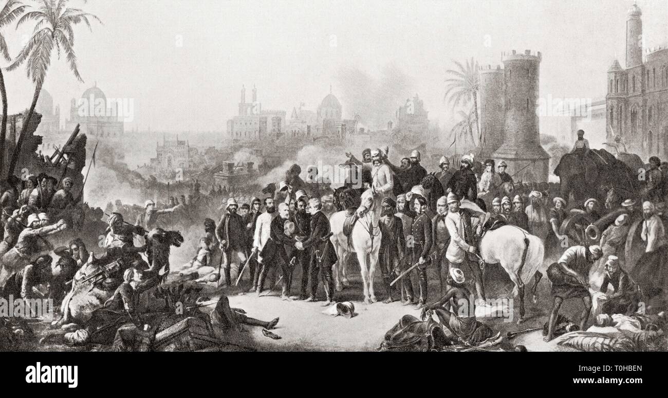 Konferenz von Sir Colin Campbell mit Havelock und Outram in Lucknow, 1857 Stockfoto