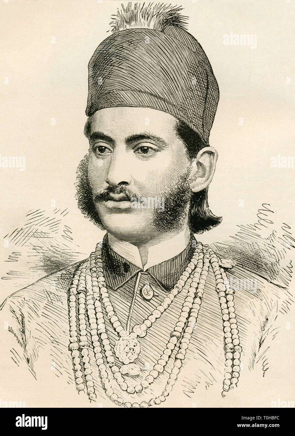 Mahboob Ali Khan, Mahbub Ali Khan, Asaf Jah VI, Sir mir Mahboob Ali Khan Siddiqi Bayafandi, 6. Nizam of Hyderabad, Indien, alter Jahrgang 1800s Gravur Stockfoto