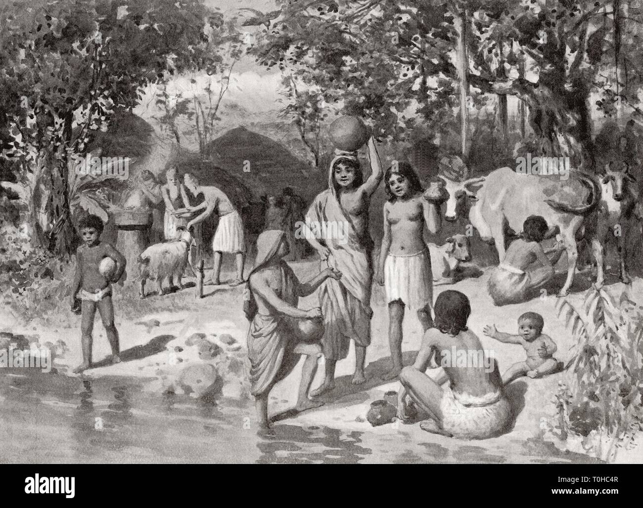 Indo Aryan Siedlung im alten Indien alte Vintage Gravur Stockfoto