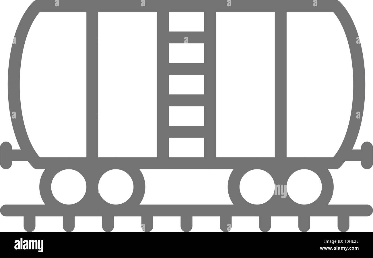 Öltank auf Schienen, Güterwagen Symbol Leitung. Stock Vektor
