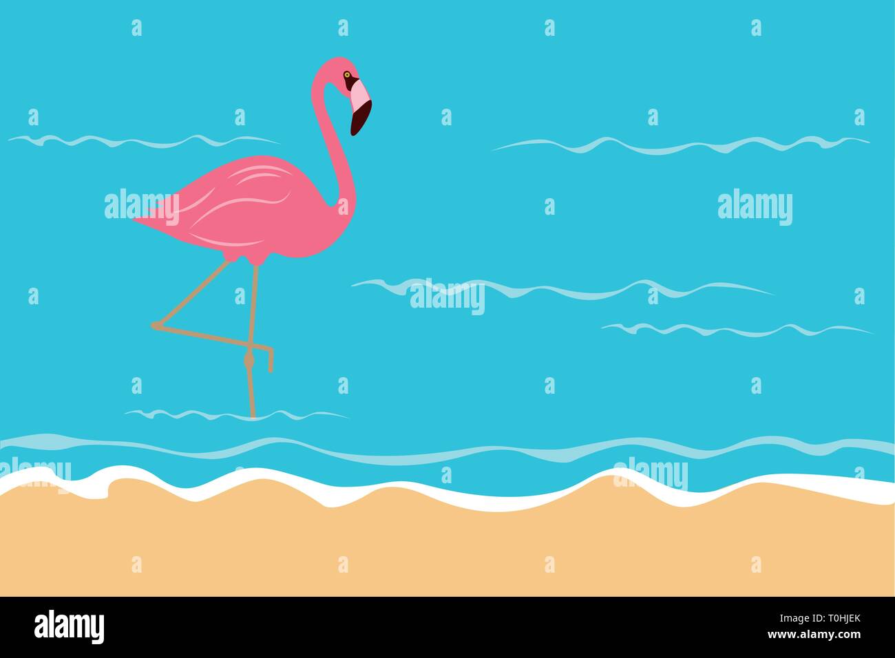 Rosa tropischen Flamingo im Wasser am Strand Vektor-illustration EPS 10. Stock Vektor