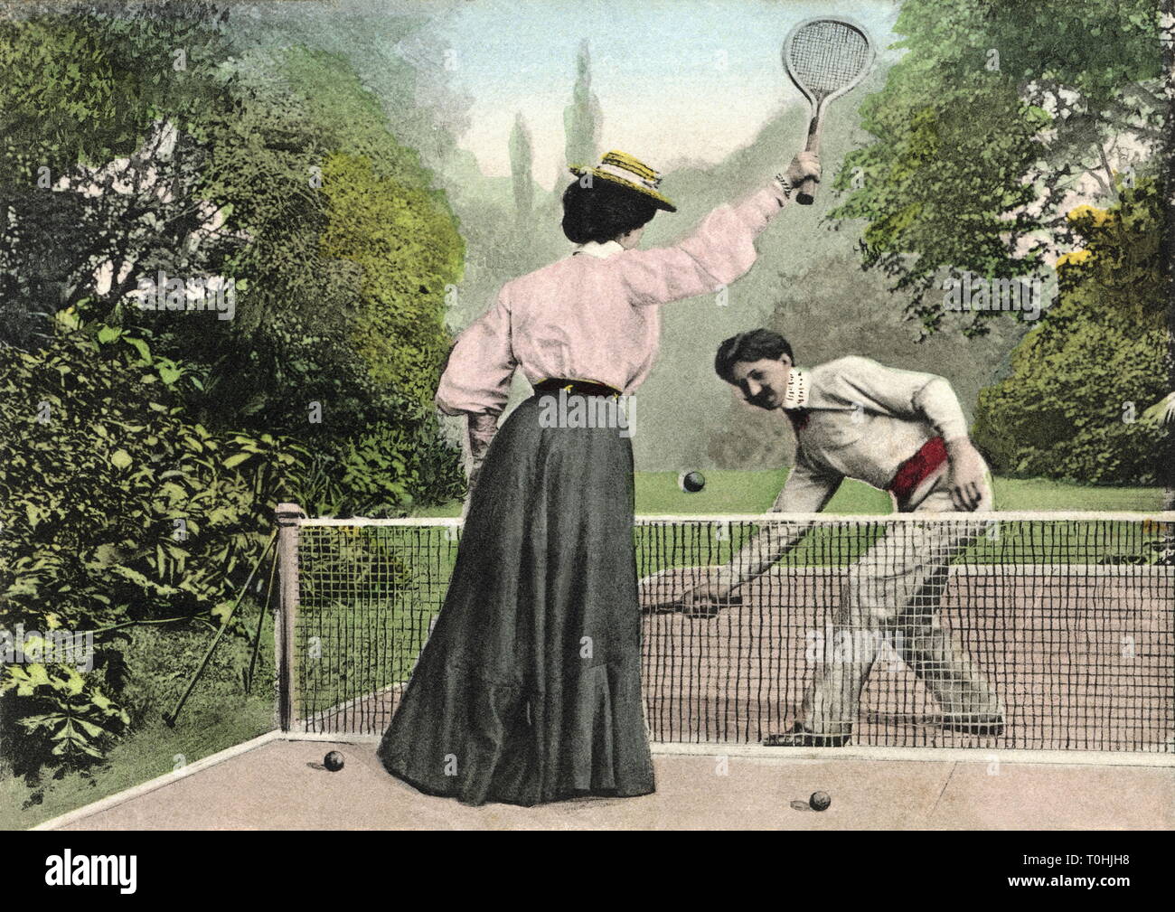 Sport, Tennis, Tennisspieler an Net, mit Tennisschläger, Deutschland, 1904, Additional-Rights - Clearance-Info - Not-Available Stockfoto