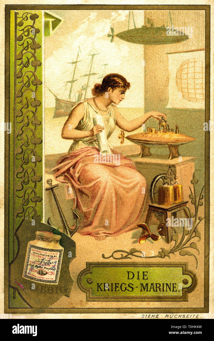 Allegorie, allegorische Frauenfigur, Militär, Marine, Liebig Sammlung Karte, Lithographie, Deutschland, ca. 1895,- Additional-Rights Clearance-Info - Not-Available Stockfoto