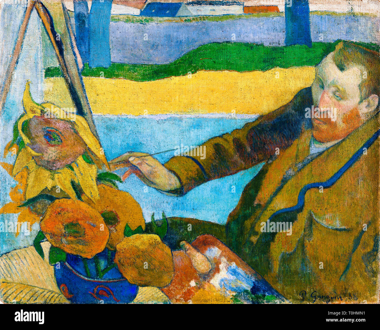 Paul Gauguin, Vincent Van Gogh Painting Sunflowers, Post-Impressionist Gemälde, Arles, Frankreich, 1888 Stockfoto