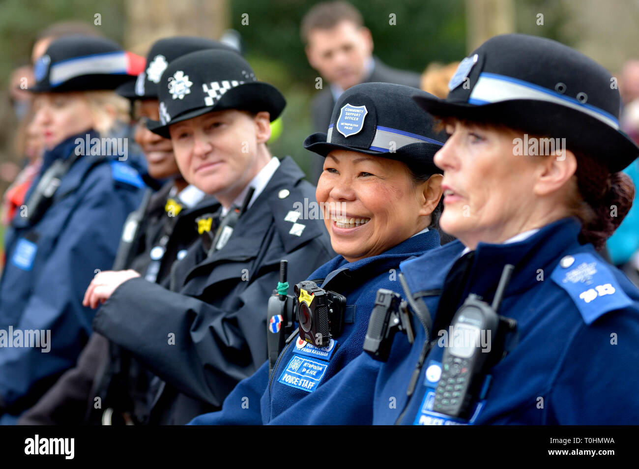 London, England, UK. Feier der 100 Jahre Frauen in der Metropolitan Police, der zeitlich mit den Internationalen Tag der Frau, 8. März 2019 Stockfoto