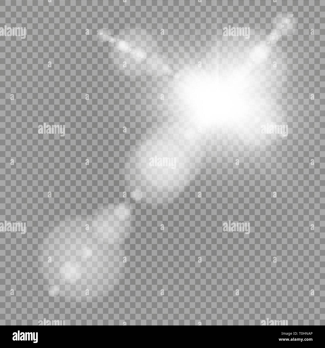 Vektor transparent Sonnenlicht Spezialoptik Flare Lichteffekt. Sonne mit Strahlen flash und Scheinwerfer Stock Vektor