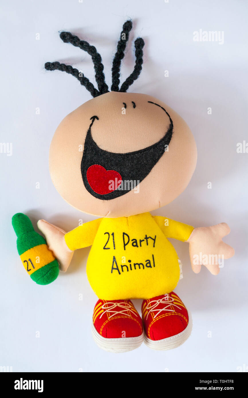 Bubblegum Bods 21 Partylöwe Puppe Spielzeug auf weißem Hintergrund - ideal 21. Geburtstag Geschenk Stockfoto