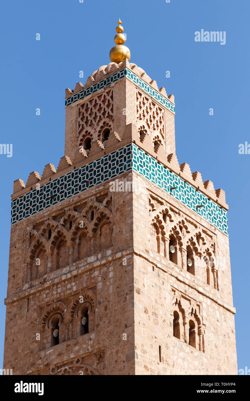 Minarett der Moschee Kasbah in Marrakesch. Marrakesch, Marokko Marrakesh-Safi Stockfoto