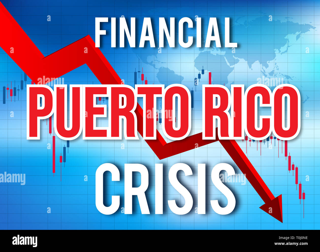 Puerto Rico Finanzkrise wirtschaftlichen Zusammenbruch den Börsencrash Global Meltdown Abbildung. Stockfoto