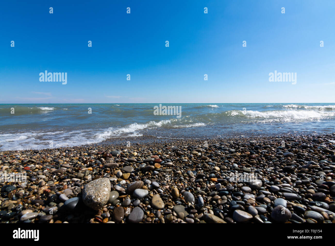 Blauer Himmel über den Lake Michigan. Racine, Wisconsin, USA Stockfoto