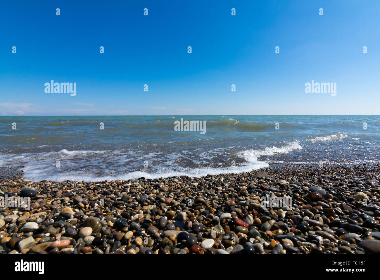 Blauer Himmel über den Lake Michigan. Racine, Wisconsin, USA Stockfoto