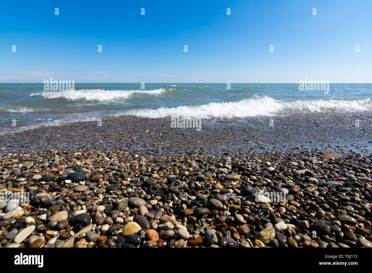 Blauer Himmel über den Lake Michigan. Racine, Wisconsin, USA Stockfoto