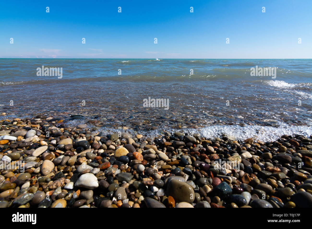 Blauer Himmel über den Lake Michigan. Racine, Wisconsin, USA Stockfoto