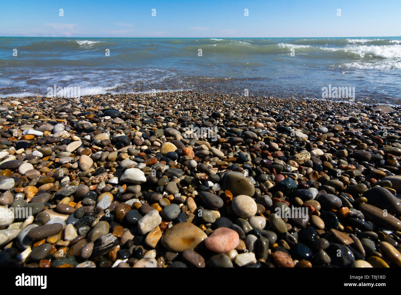 Blauer Himmel über den Lake Michigan. Racine, Wisconsin, USA Stockfoto