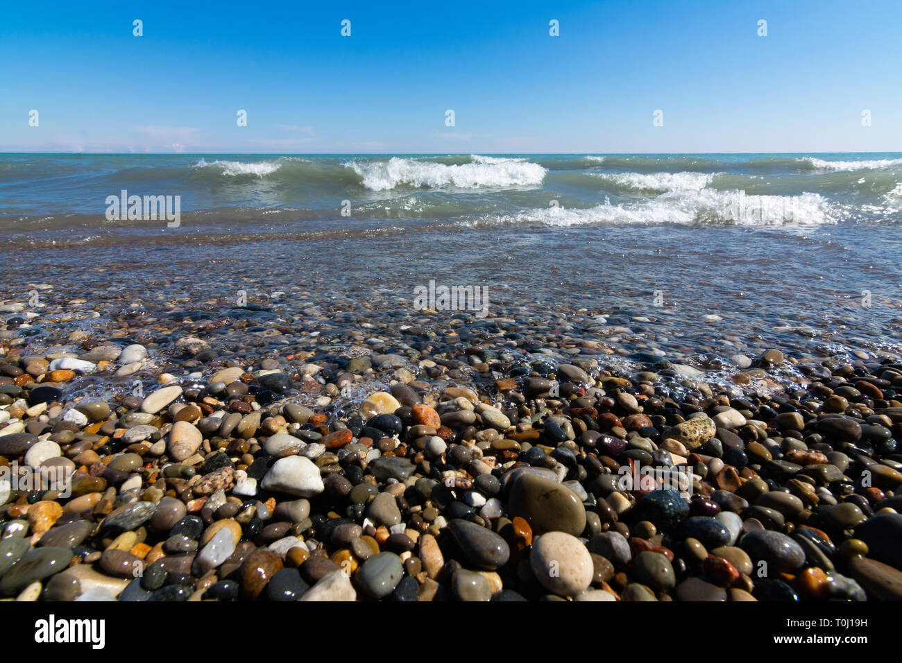 Blauer Himmel über den Lake Michigan. Racine, Wisconsin, USA Stockfoto