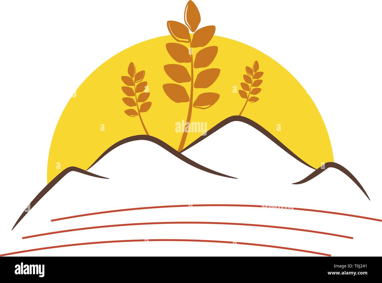 Moderne Landwirtschaft Business grafik design Vektor mit der untergehenden Sonne hinter Hügeln und Weizen Stock Vektor