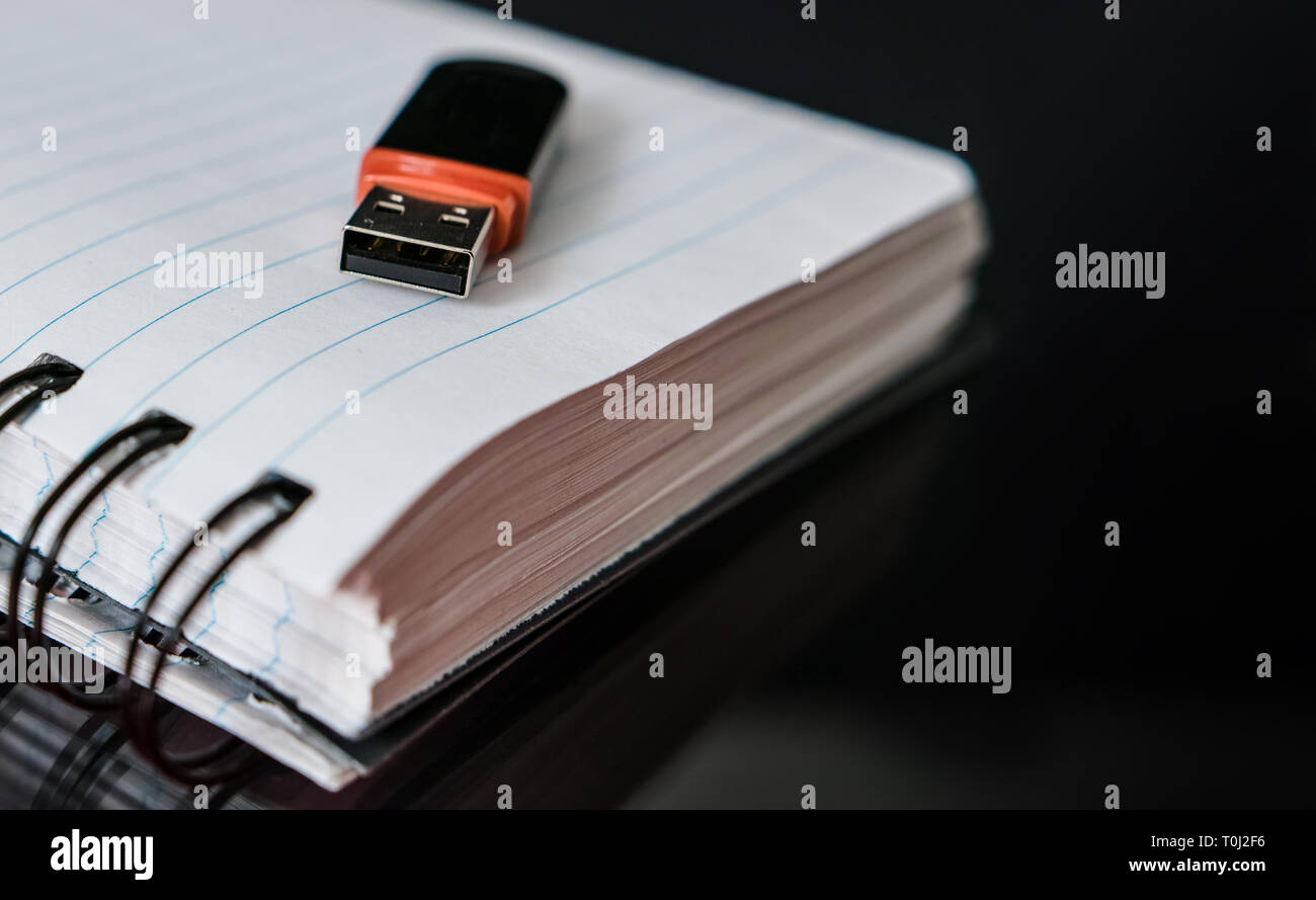 USB-Schlüssel auf einem Notebook. Kopieren Sie Platz. Stockfoto