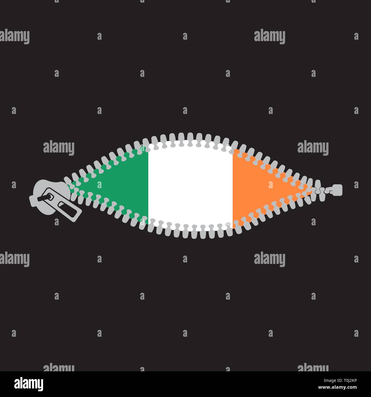Geöffnet Reißverschluss enthüllt Flagge von Irland Stock Vektor