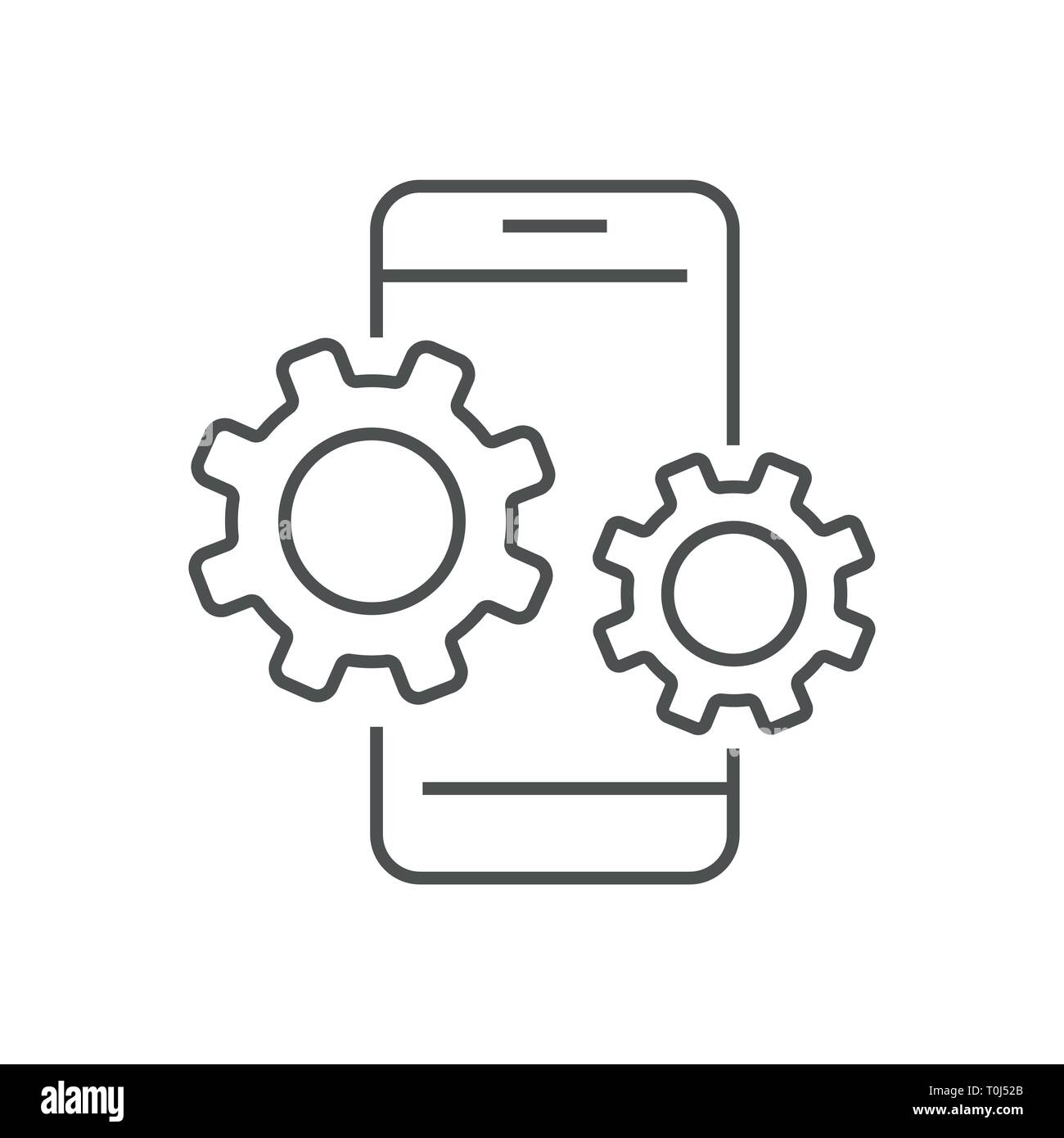 Smartphone gerät Symbol mit Gangschaltung. Einstellungen im Smartphone. Die digitale Technologie, AI, IoT. EPS 10. Stock Vektor