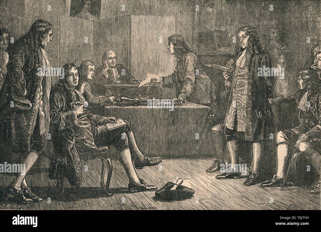 Eine Sitzung der Royal Society im Kran, Fleet Street, London, 18. Jahrhundert, (c 1880). Schöpfer: Unbekannt. Stockfoto