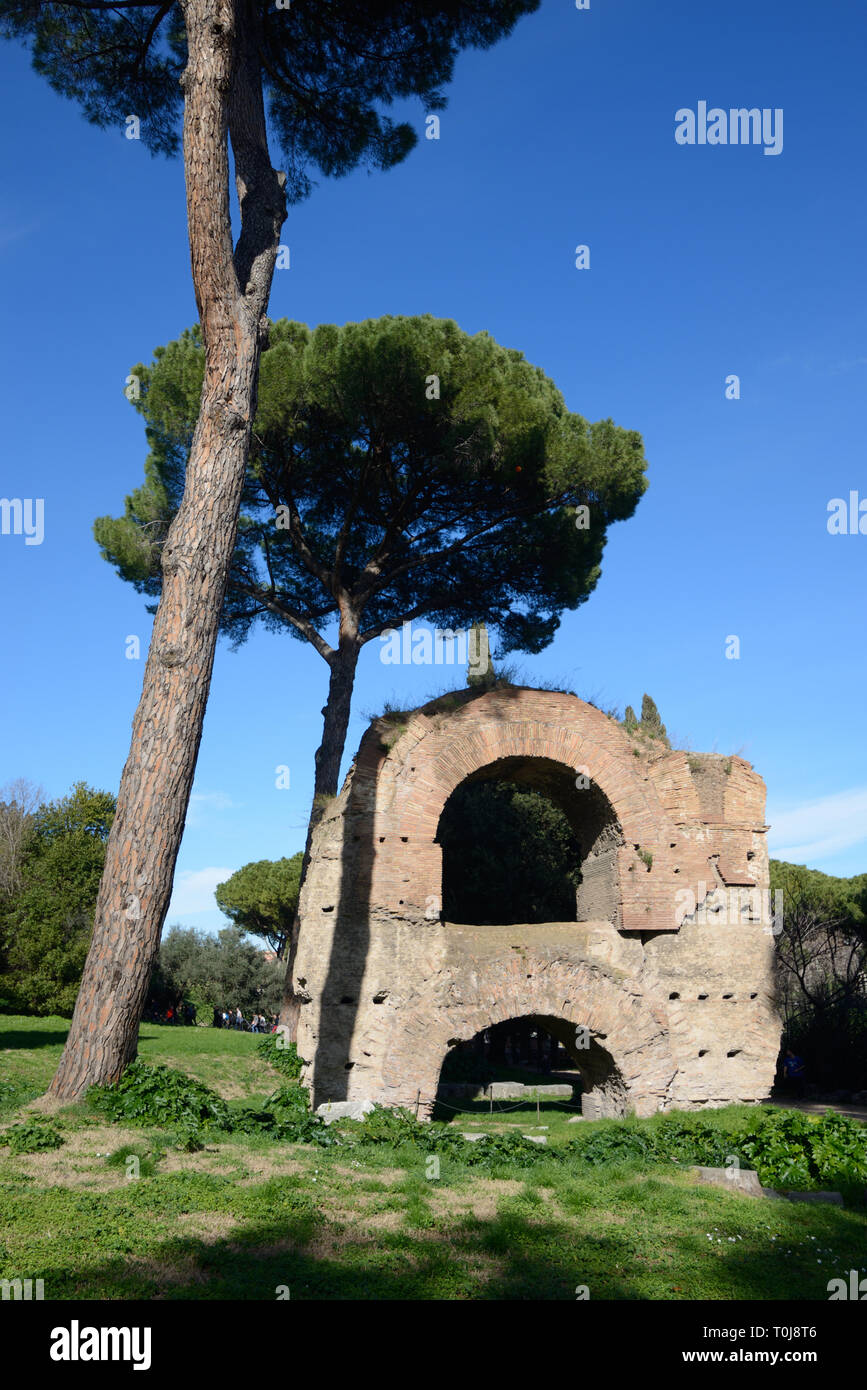 Ruinen der Aqua Claudia antike römische Aquädukt, oder Neros Aquädukt (Arcus nerioniani) auf dem Palatin Palatin oder Gärten, Rom, Italien Stockfoto