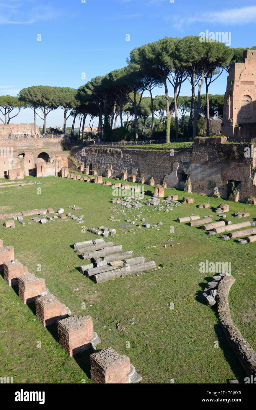 Domitian's Stadion oder Sunken Garden, Teil des Kaiserlichen Palastes des Domitian (51-96 N.CHR.), Palatin und Gärten, Rom, Italien Stockfoto