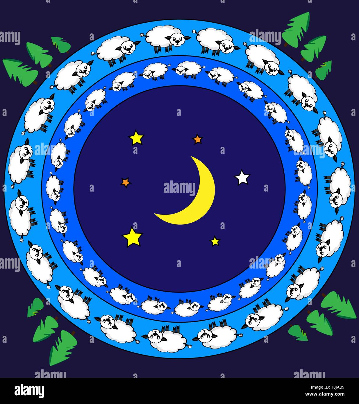 Farbiger Hintergrund abstraktes Bild von Nacht- und Lämmer. Stock Vektor