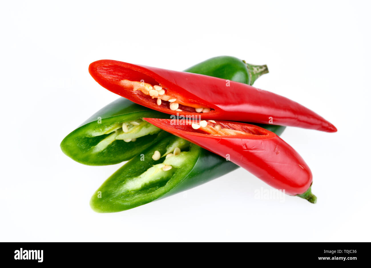 Rote und grüne Chili pod, Studio eintritt, Rote und grüne Chilischote, Studioaufnahme Stockfoto