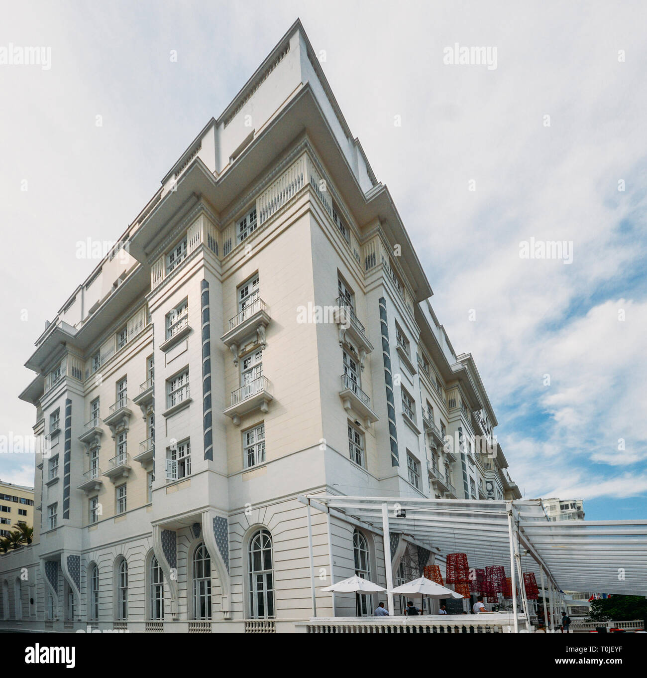 Rio de Janeiro, Brasilien, 17. März 2019: Fassade des luxuriösen Copacabana Palace Belmond in Copacabana, Rio de Janeiro, Brasilien Stockfoto