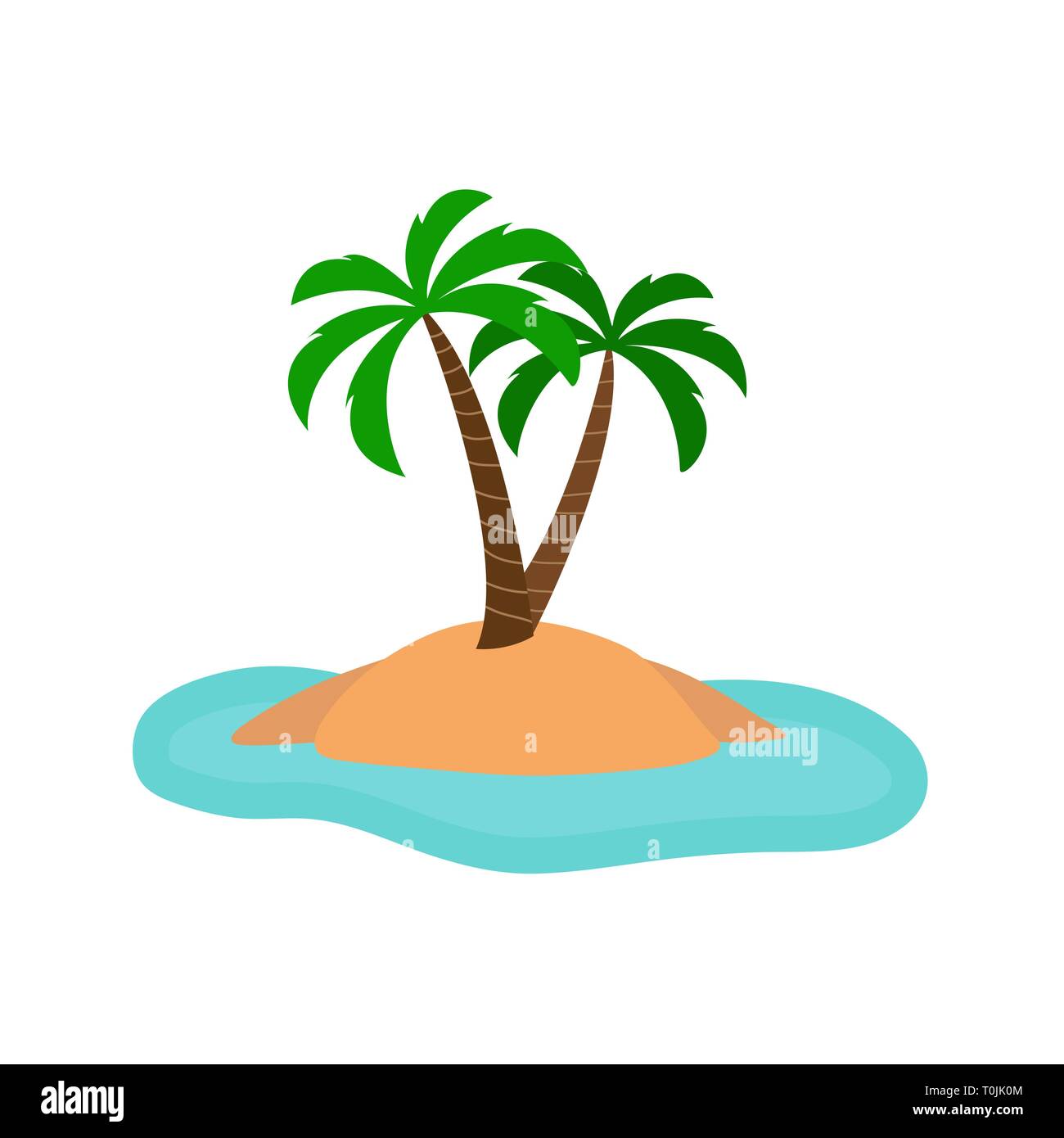 Insel im Meer und zwei Palmen, einfaches Design Stock Vektor