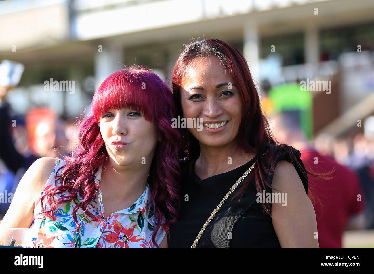 Haydock Park Racecourse, Merseyside, UK. 20 Mär, 2019. Pferderennen in Haydock Park; Racegoers genießen Sie einen Tag in der Sonne in Haydock Credit: Aktion plus Sport/Alamy leben Nachrichten Stockfoto