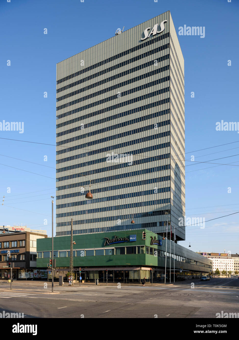 Kopenhagen. Dänemark. SAS Hotel, (jetzt das Radisson Hotel, Royal Copenhagen) von Arne Jacobsen und 1961 abgeschlossen. Stockfoto