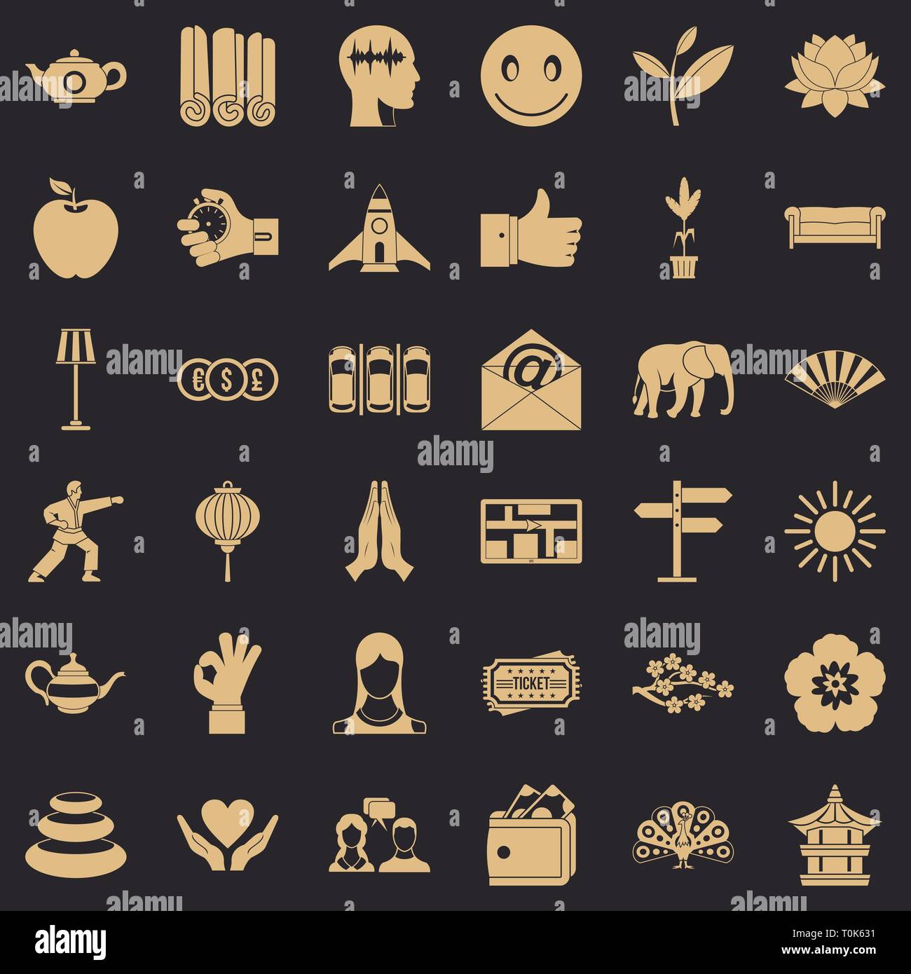 Gesund yoga Symbole gesetzt, einfachen Stil Stock Vektor