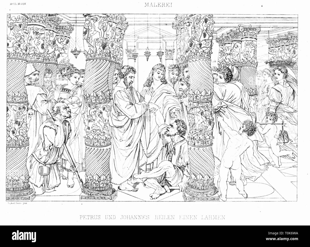 Religion, biblische Szenen", die Heilung des Gelähmten", Stahlstich, 19. Jahrhundert, nach einem Gemälde von Raffaello Sanzio (Raphael), ca. 1516, Additional-Rights - Clearance-Info - Not-Available Stockfoto