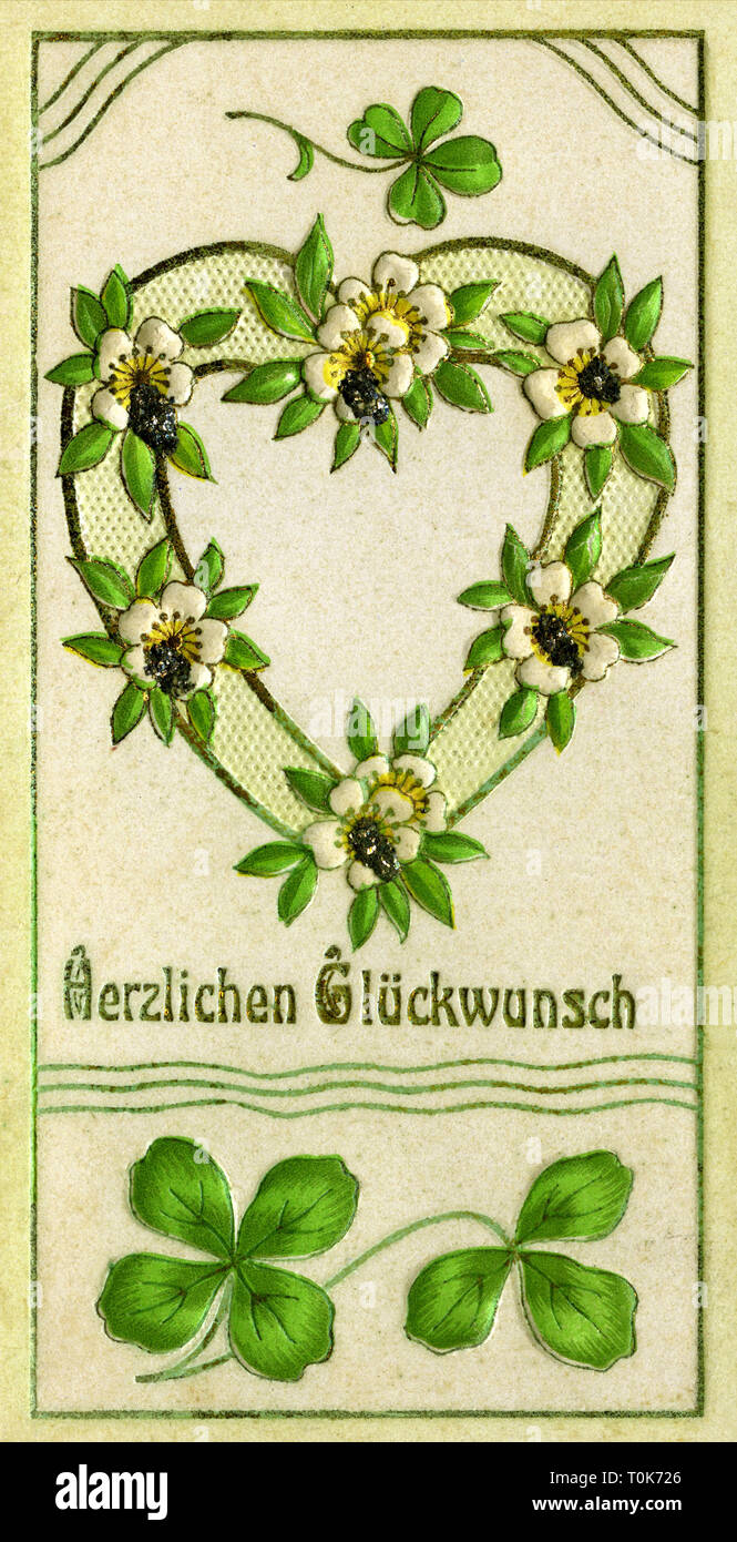 Kitsch/Karten/Souvenirs, beste Wünsche, florale Herz, sehr dekorative Billet, Deutschland, um 1910, Additional-Rights - Clearance-Info - Not-Available Stockfoto