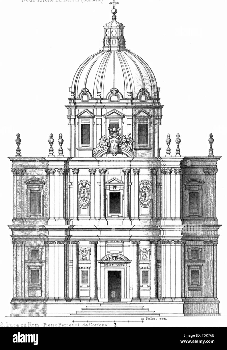 Geographie/Reisen, Italien, Rom, Kirchen, Santi Luca e Martina, Baujahr: 1640 - 1650, Architekt: Pietro da Cortona, Illustration aus "enkmaeler der Kunst' (Denkmäler der Kunst), von Wilhelm Luebke und Carl-von Luetzow, 3. Auflage, Stuttgart 1879, Band 2, Stahlstich von H. Gugeler, nach Zeichnung von Wilhelm Riefstahl, Kapitel über Architektur, Platte XLIX, Südeuropa, Kirchen, Architektur, 17. Jahrhundert, Kirche, Barock, heilige, religiöse, Gebäude, Gebäude, historische, historischen Denkmaler, Denkmäler, Lübke, Lubke, Lützow, Lützow, Additional-Rights - Clearance-Info - Not-Available Stockfoto