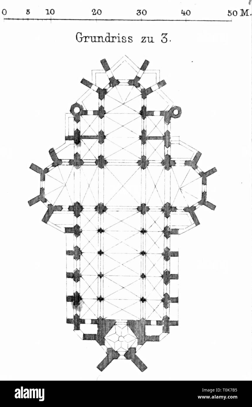 Geographie/Reisen, Österreich, Wien, Kirchen, Kirche St. Othmar unter den Weissgerbern, erbaut 1866 - 1873, Architekt: Friedrich von Schmidt, Footprint, Illustration aus "enkmaeler der Kunst' (Denkmäler der Kunst), von Wilhelm Luebke und Carl-von Luetzow, 3. Auflage, Stuttgart 1879, Band 2, Kapitel über Architektur, Platte LII, Stahlstich, Mitteleuropa, 19. Jahrhundert, Gebäude, historische, historischen, religiösen, Heilige, neo-gotischen, neo-gotischen Stil, Gothic Revival, Denkmaler, Denkmäler, Lübke, Lubke, Lützow, Lützow, Weißgerbern, Additional-Rights - Clearance-Info - Not-Available Stockfoto