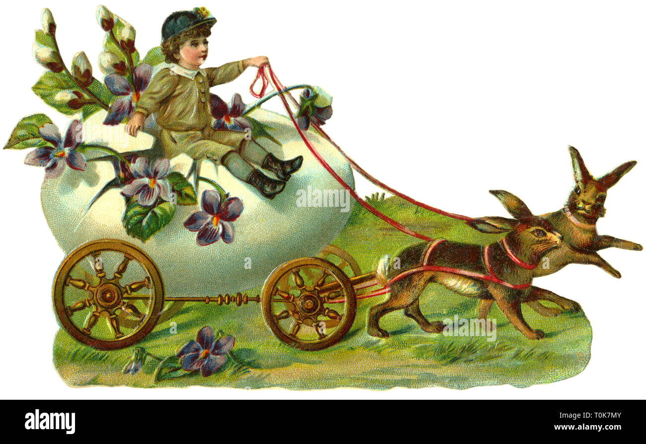 Ostern, Ostern Bunnys Zeichnung Trainer mit Osterei, Schrott - Bild, Lithographie, Deutschland, ca. 1912 Additional-Rights - Clearance-Info - Not-Available Stockfoto
