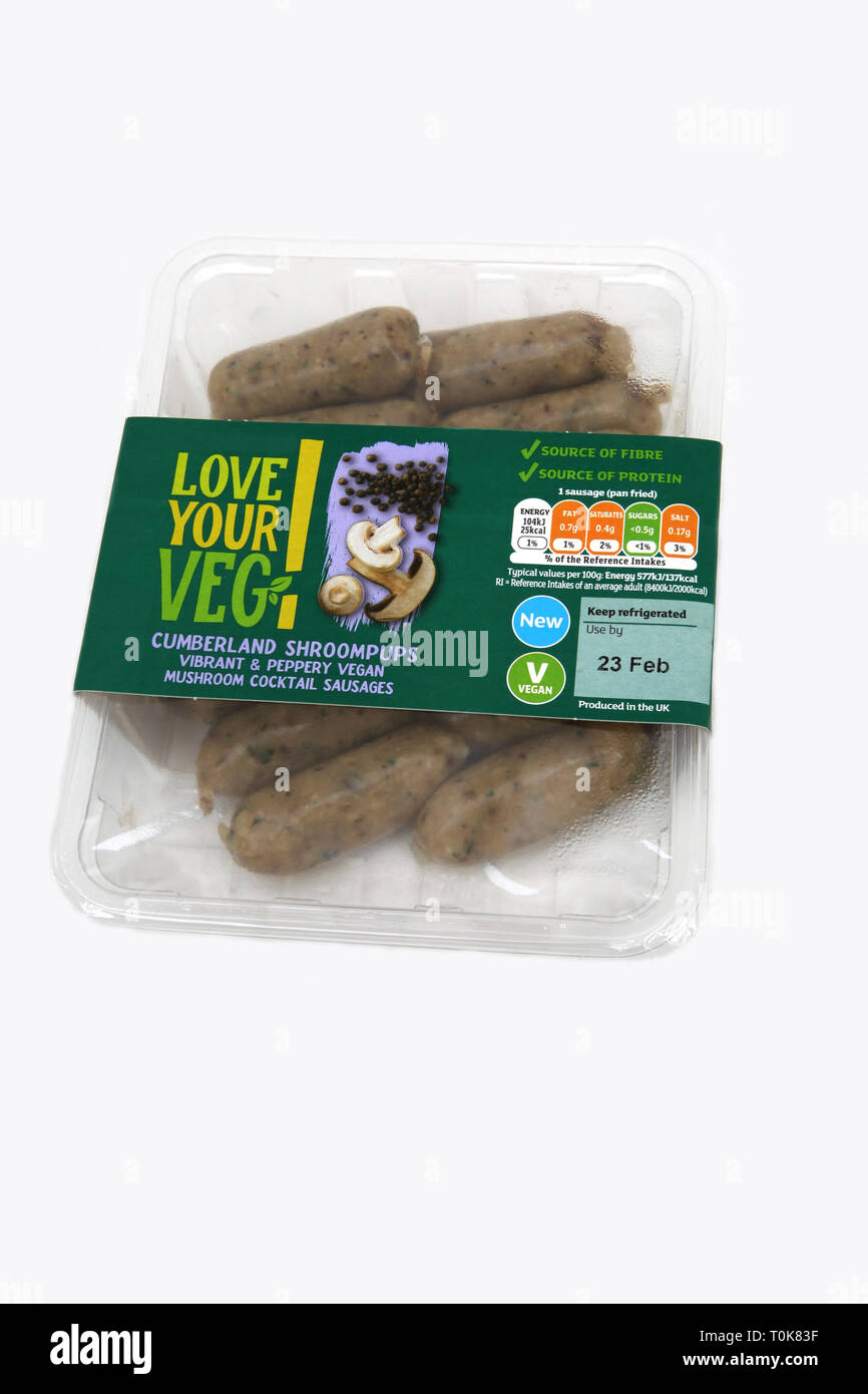 Vegan Cumberland Shroompups Pilz Cocktail Würstchen Stockfoto