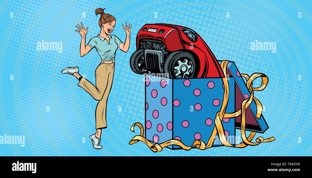 Frau überraschen Auto Geschenk Stock Vektor