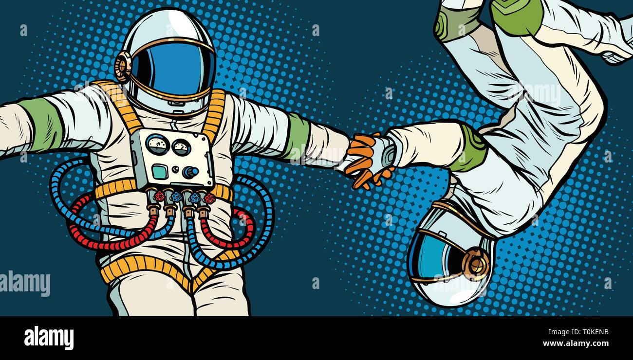 Ein Paar in Liebe, Astronauten, Hände halten Stock Vektor