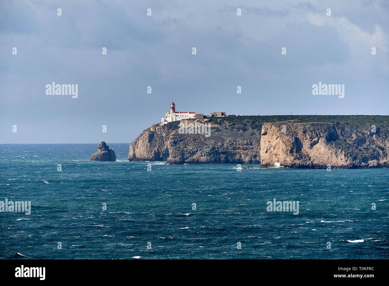 Leuchtturm von Cabo de Sao Vicente in der Nähe des Sarges, Algarve, Faro, Portugal Stockfoto