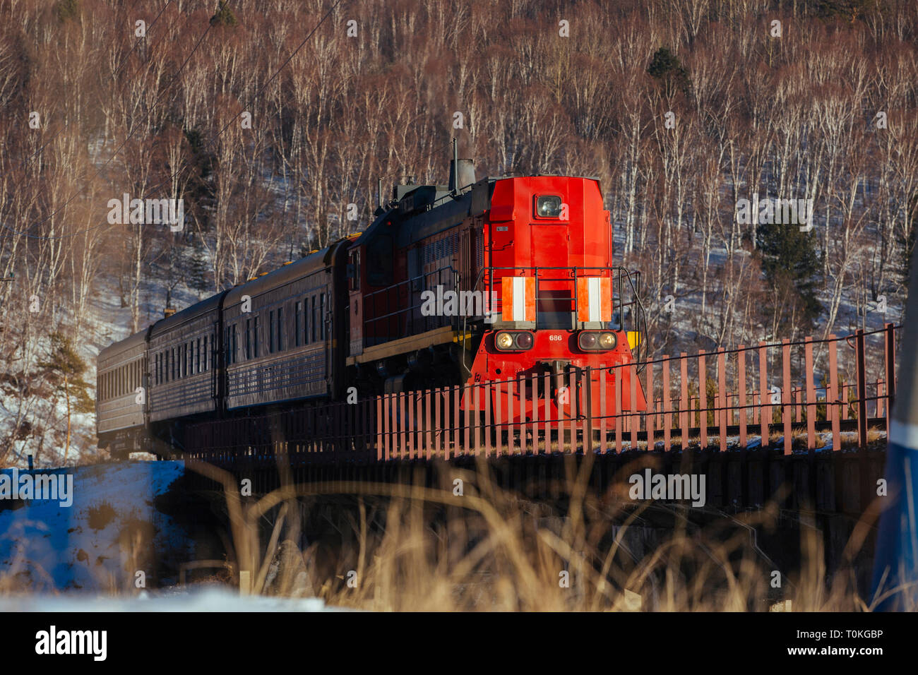 Transsibirische Eisenbahn am Baikalsee, Russland Stockfoto